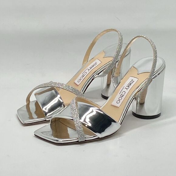 Jimmy Choo Plum Metallic Leather & Glitter Slingback Sandals size 37 - Picture 6 of 11